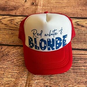 Red White Blonde Trucker‎ Hat Mesh Cap Patriotic USA